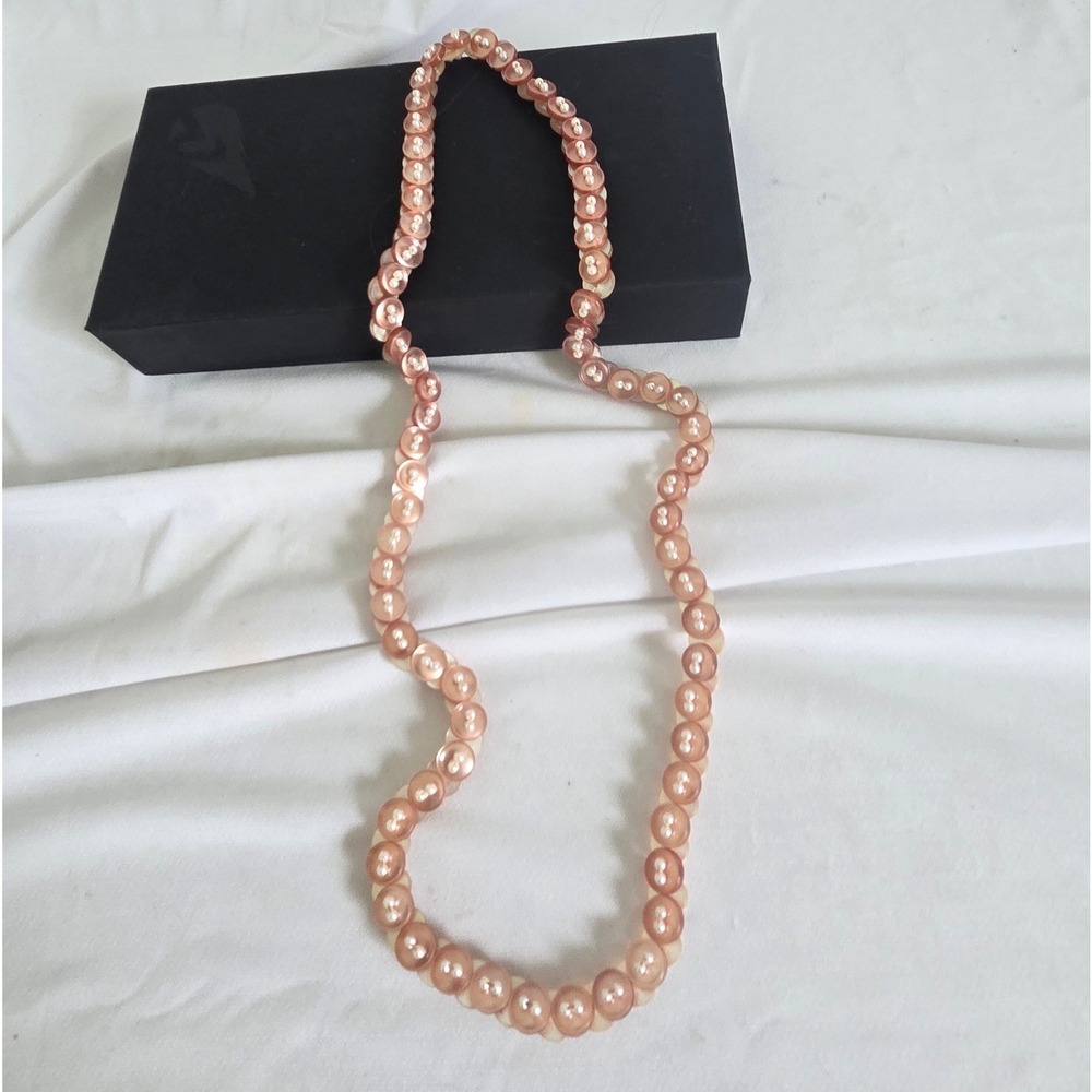 Vintage Double Sided Button Pearl Long Strand Necklace Cream & Rose 30in